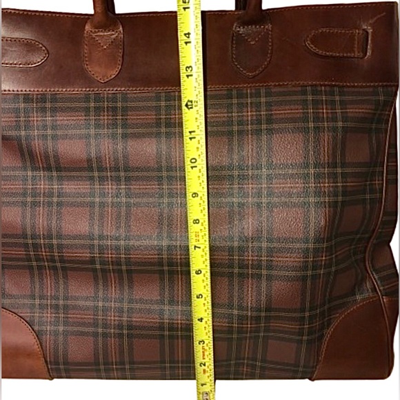 RALPH LAUREN Tartan Plaid Brown Green Doctors Bag Boston Weekend Travel Suitcase - Picture 14 of 17